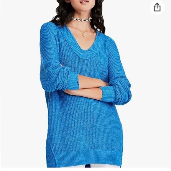 Free People Vibrant Blue V-Neck Sweater - Picture 2 of 5